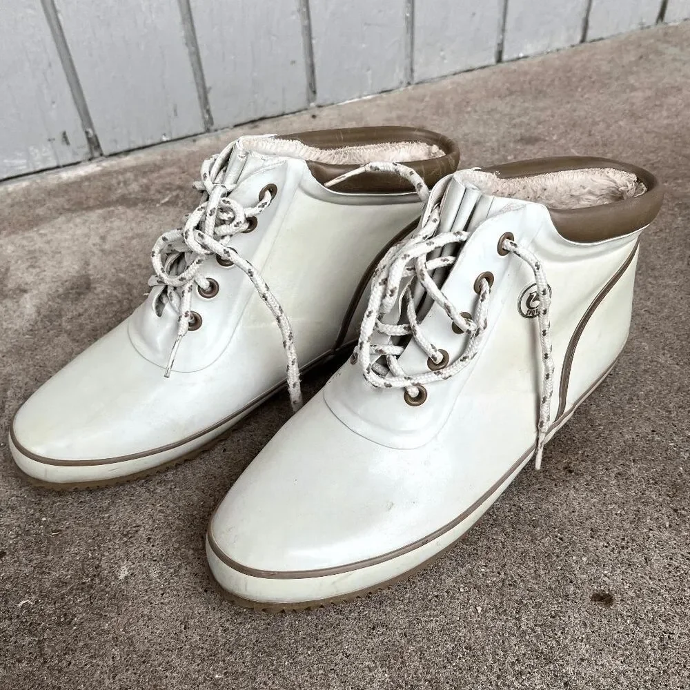 Vintage Sporto White Lace-Up Rain Boots Thermolite Size 9 Waterproof 80s/90s